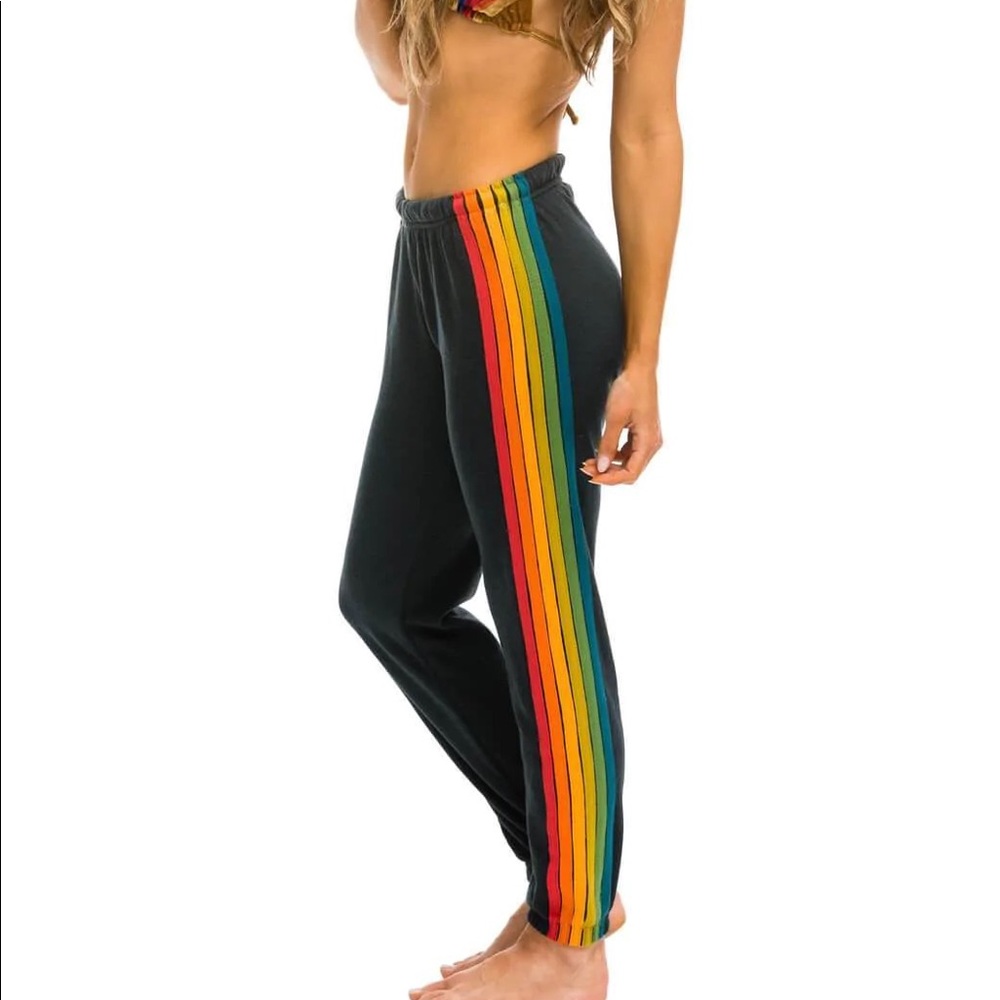 Aviator Nation 6 Stripe Sweatpants in Charcoal Size Medium EUC